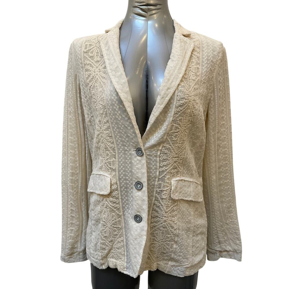 Anthropologie Cartonnier Lupe Lace and Swiss Dot Blazer Jacket Size Small Ivory
